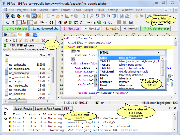PSPad editor freeware screenshot